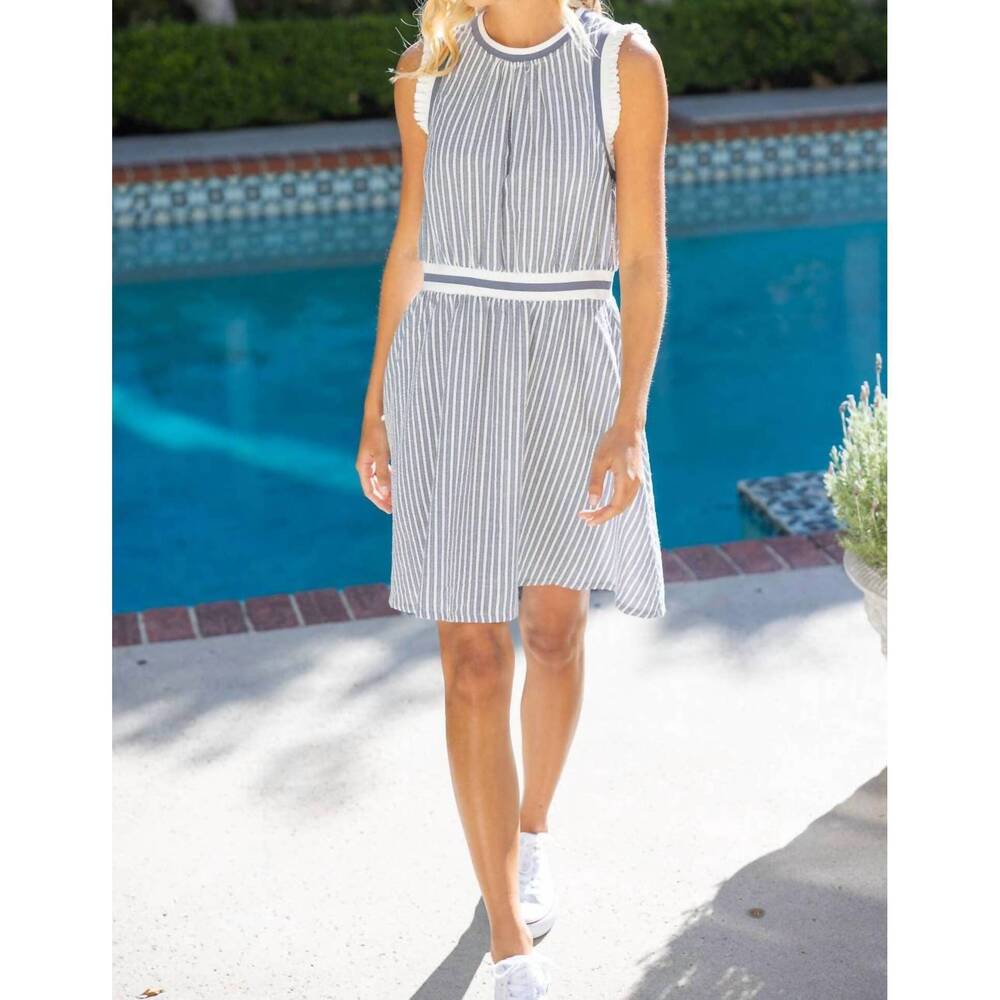 NEW VOY sleeveless stripe mini dress in slate blue
